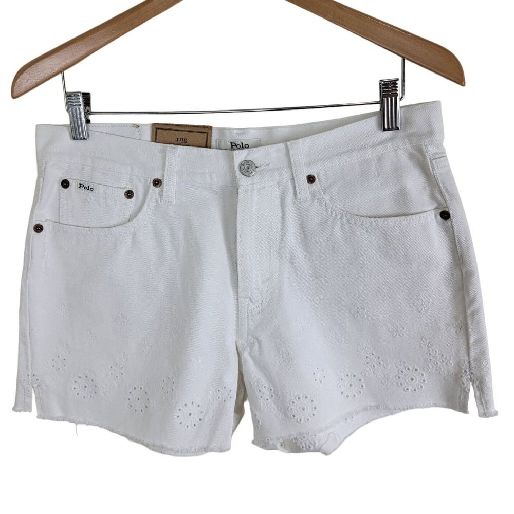 NWT Polo Ralph Lauren The Sophia White Cut Off Eyelet Jean Shorts 34